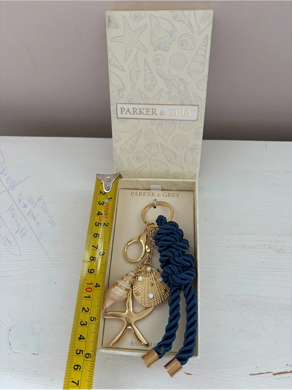Parker & Grey Gold Seashell Keychain with Navy Rope